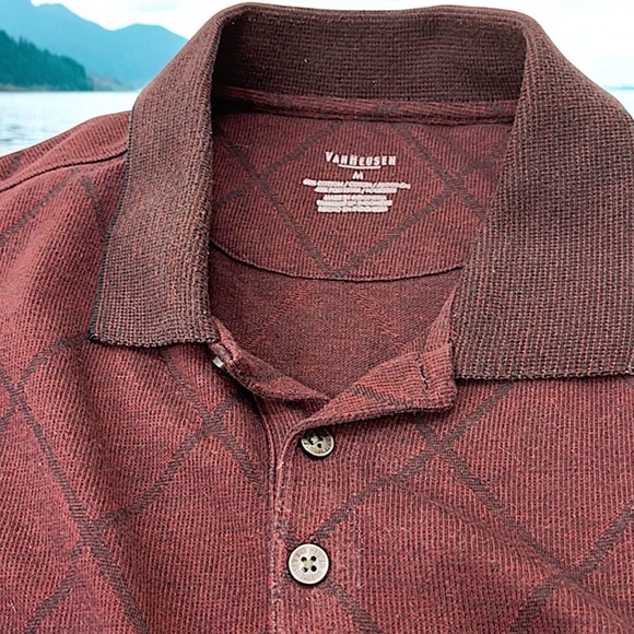 Van Heusen Burgundy Diamond Print Long Sleeve Polo - Picture 14 of 16